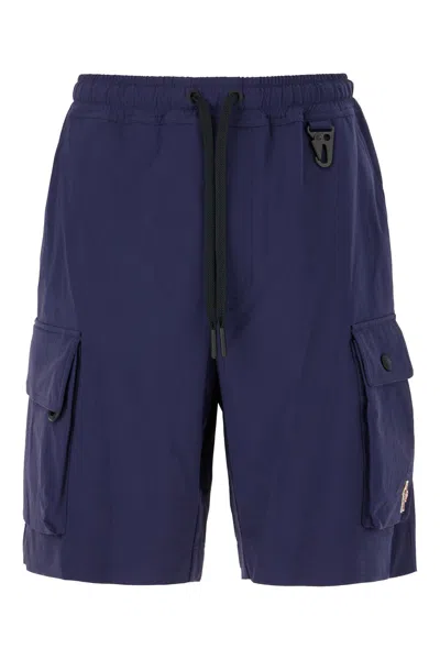 MONCLER NAVY BLUE STRETCH NYLON BERMUDA SHORTS