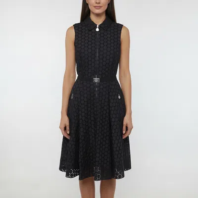 Pre-owned Moncler Navy Blue Synthetic Broderie Anglaise Sleeveless Mini Dress M