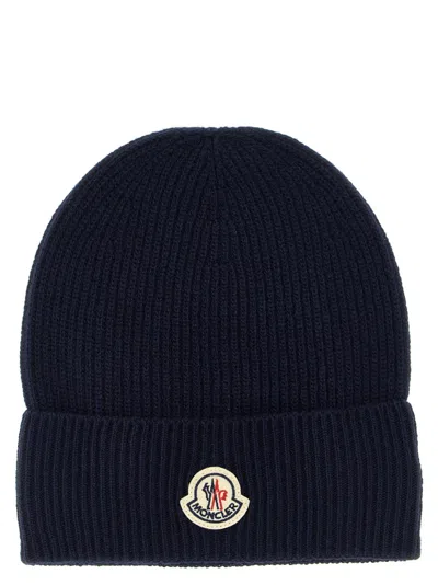 MONCLER NAVY BLUE TEXTURED BEANIE HAT