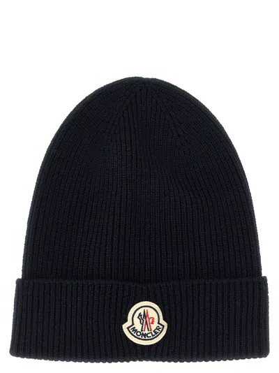 MONCLER NAVY BLUE TEXTURED BEANIE HAT