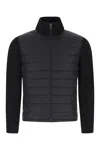 Moncler Men Padded Wool Blend And Nylon Tricot Cardigan In Blue