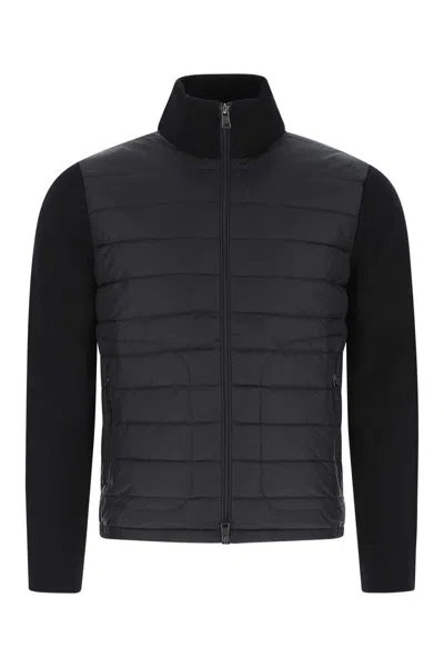 MONCLER NAVY BLUE WOOL AND ACRYLIC CARDIGAN