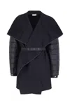 Moncler Quilted Wool Cape Coat In Blu