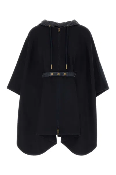 Moncler Navy Blue Wool Blend Poncho In Transparent