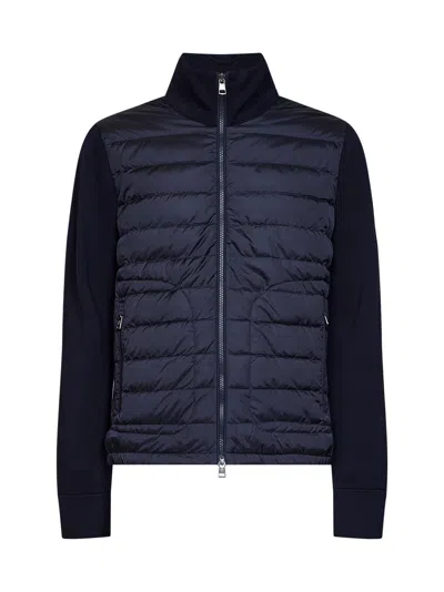 Moncler Navy Blue Wool Blend Zip-up Padded Cardigan