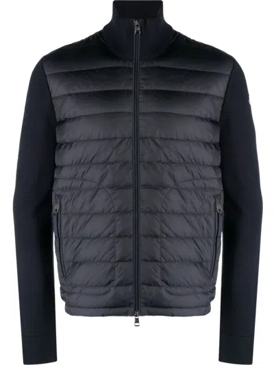 Moncler Navy Blue Zip-up Cardigan In Black