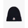 Moncler Boy's Logo Ribbed Wool Beanie In Black