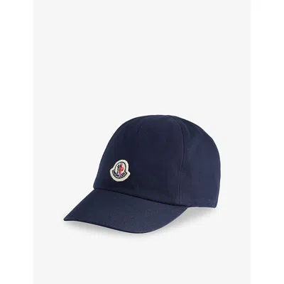 Moncler Kids' Navy Brand-embroidered Cotton Cap Xs In Blue