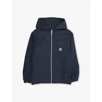 Moncler Kids' Navy Brand-patch Pocket Woven Shirt In Blue