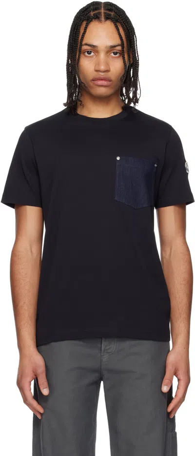 MONCLER NAVY COTTON & DENIM POCKET T-SHIRT