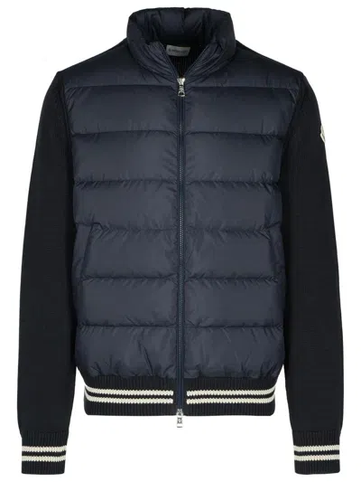 Moncler Navy Cotton Blend Sweater In Blue