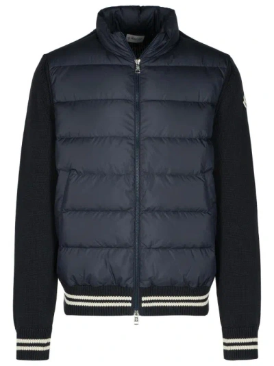 Moncler Long Sleeve Cardigan With Full-zip Closure In Blue