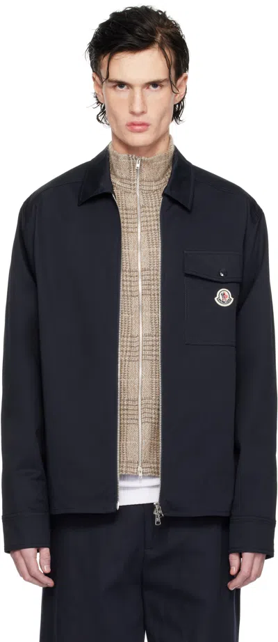 Moncler Cotton Stretch Garbardine Zip-up Shirt Jacket In Navy