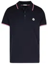 Moncler Men Tricolor-trimmed Cotton Piquet Polo Shirt Navy In Black
