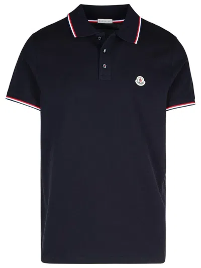 Moncler Navy Cotton Polo Shirt In Black