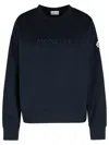 Moncler Blue Crewneck Sweatshirt With Tone-on-tone Logo Print On The Front In Cotton Woman In Blue
