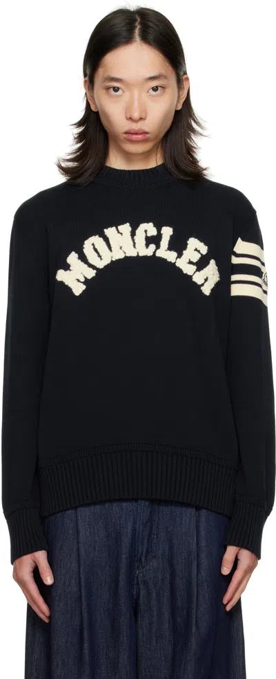 Moncler Navy Crewneck Sweater In Black
