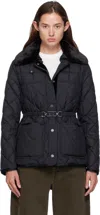 Moncler Navy Cygne Faux Fur-trimmed Short Down Jacket In Black