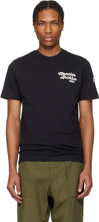MONCLER NAVY EMBROIDERED LOGO COTTON T-SHIRT