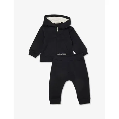 Moncler Babies' Navy Embroidered Logo Cotton Tracksuit Set 1-18 In Black