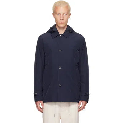 Moncler Navy Evrine Hooded Down Parka Jacket In Blue