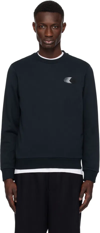 Moncler Navy Faded Logo Motif Cotton Sweatshirt In 742