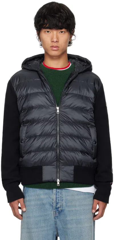 Moncler Cardigan Tricot À Empiècements Matelassés In Black