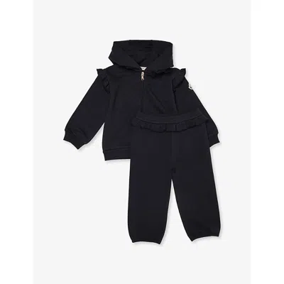 Moncler Babies' Navy Logo-embroidered Cotton-jersey Tracksuit Set 6-36 In Black
