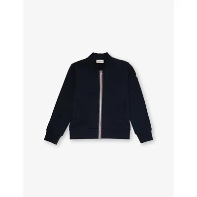 Moncler Kids' Logo-embroidered Zip-up Cotton Cardigan 4-14 Years Navy