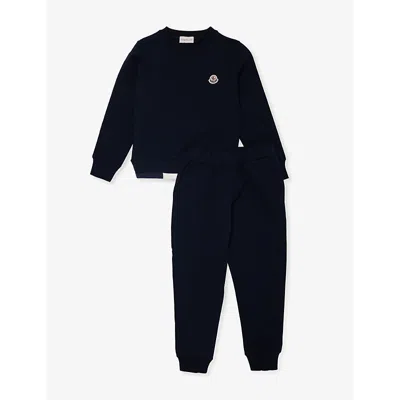 MONCLER NAVY LOGO-PATCH STRETCH-COTTON TRACKSUIT SET 4-10
