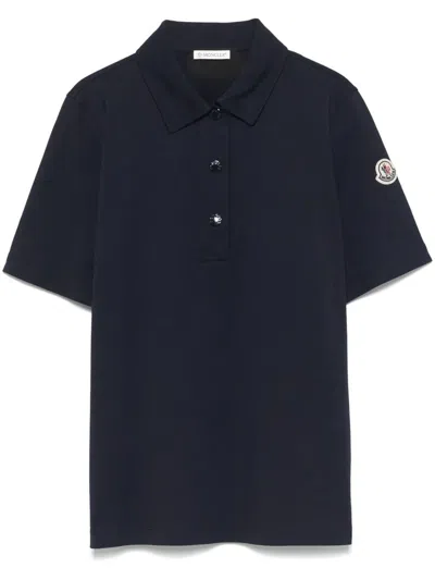Moncler Navy Mc Polo Shirt With Shoulder Logo Patch In Black