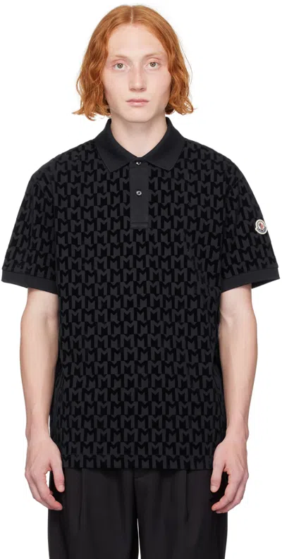 Moncler Navy Monogram Polo In 77x - Black Navy
