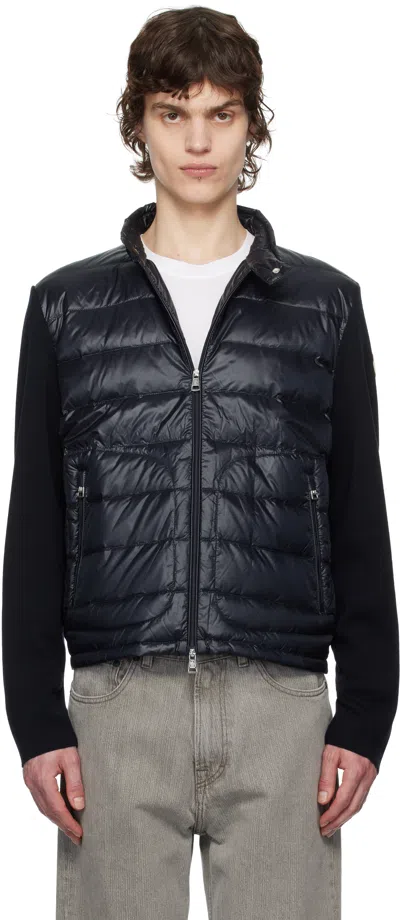 Moncler Navy Padded Wool Zip-up Down Jacket In 776 - Obsidian Blue
