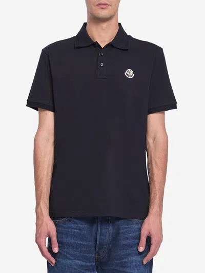 Moncler Navy Polo In Black