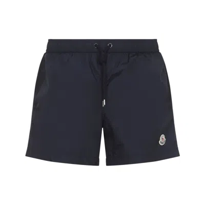 Moncler Swim Shorts With Logo Patch In Blue