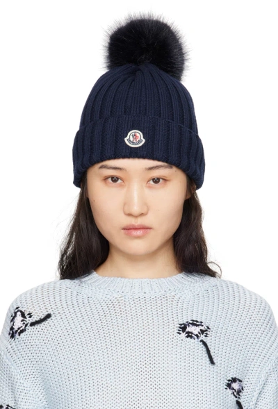 Moncler Navy Pom Pom Beanie In 778 Navy