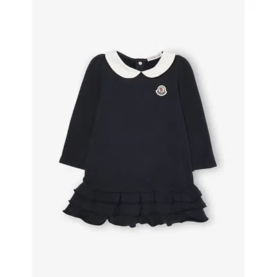 MONCLER RUFFLED LONG-SLEEVES STRETCH-COTTON DRESS 3 MONTHS-3 YEAR
