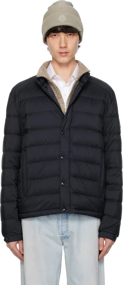 Moncler Navy Selves Short Down Jacket In 776 - Obsidian Blue