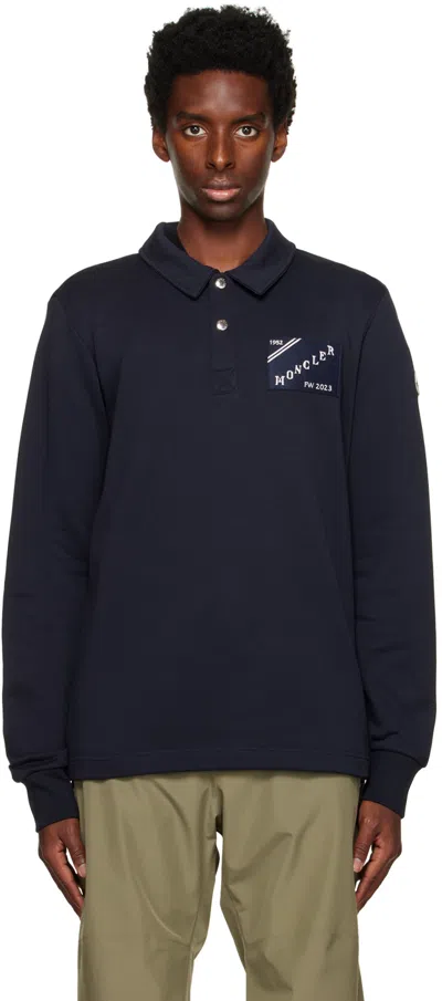 Moncler Navy Spread Collar Polo In 778 Dark Navy Blue