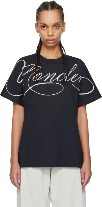 Moncler Navy S/s Logo T-shirt In 778 Blue