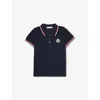 Moncler Navy Striped-trims Short-sleeves Stretch-cotton Piqué Polo Shirt 3 Months-3 Year In Blue