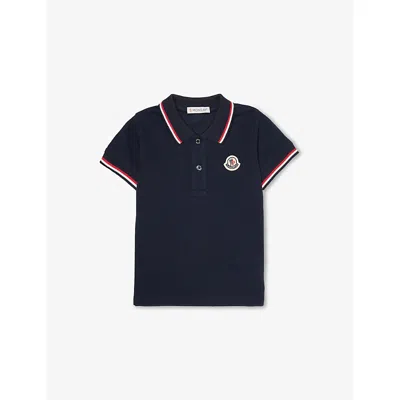 Moncler Kids' Navy Striped-trims Short-sleeves Stretch-cotton Piqué Polo Shirt 3 Months-3 Year In Blue