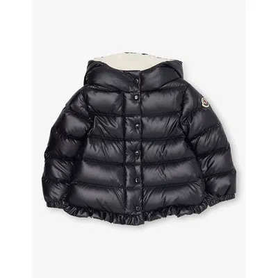Moncler Babies' Navy Tazui Ruffle-hem Shell-down Jacket 3 Months - 3 In Black