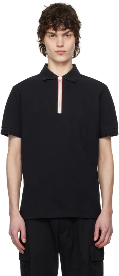 MONCLER NAVY TRICOLOUR TRIM COTTON PIQUET POLO