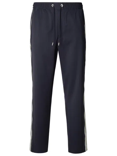 Moncler Navy Virgin Wool Blend Sporty Pants In Blu