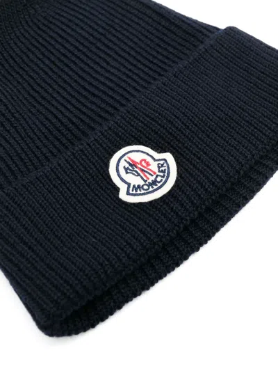 Moncler Navy Virgin Wool Hat In Blue