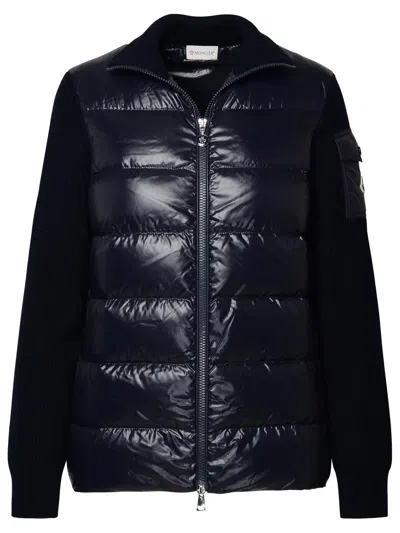 Moncler Cardigan With Quilted Front In Blue