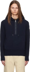 Moncler Navy Wool & Cashmere Hoodie In 745 - Dark Blue