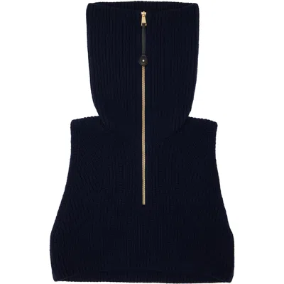 Moncler Navy Wool & Cashmere Zip-up Cape Collar In Black