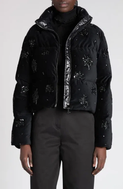 Moncler Nelles Embellished Down Jacket In Black